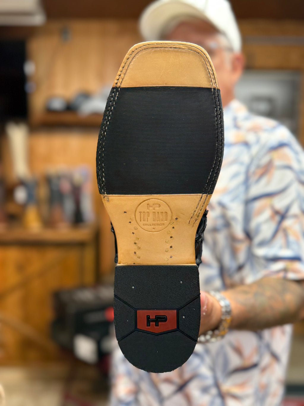 HP8062 - Horse Power Top Hand Men's Black Matte Big Bass Cowboy Boots with Tan Tops