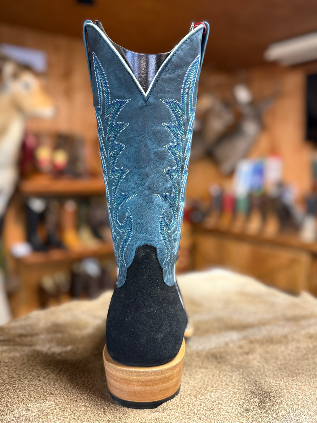 HP9502 - Horse Power Top Hand Men's Black Suede Cowboy Boots with Blue Goat Leather Tops