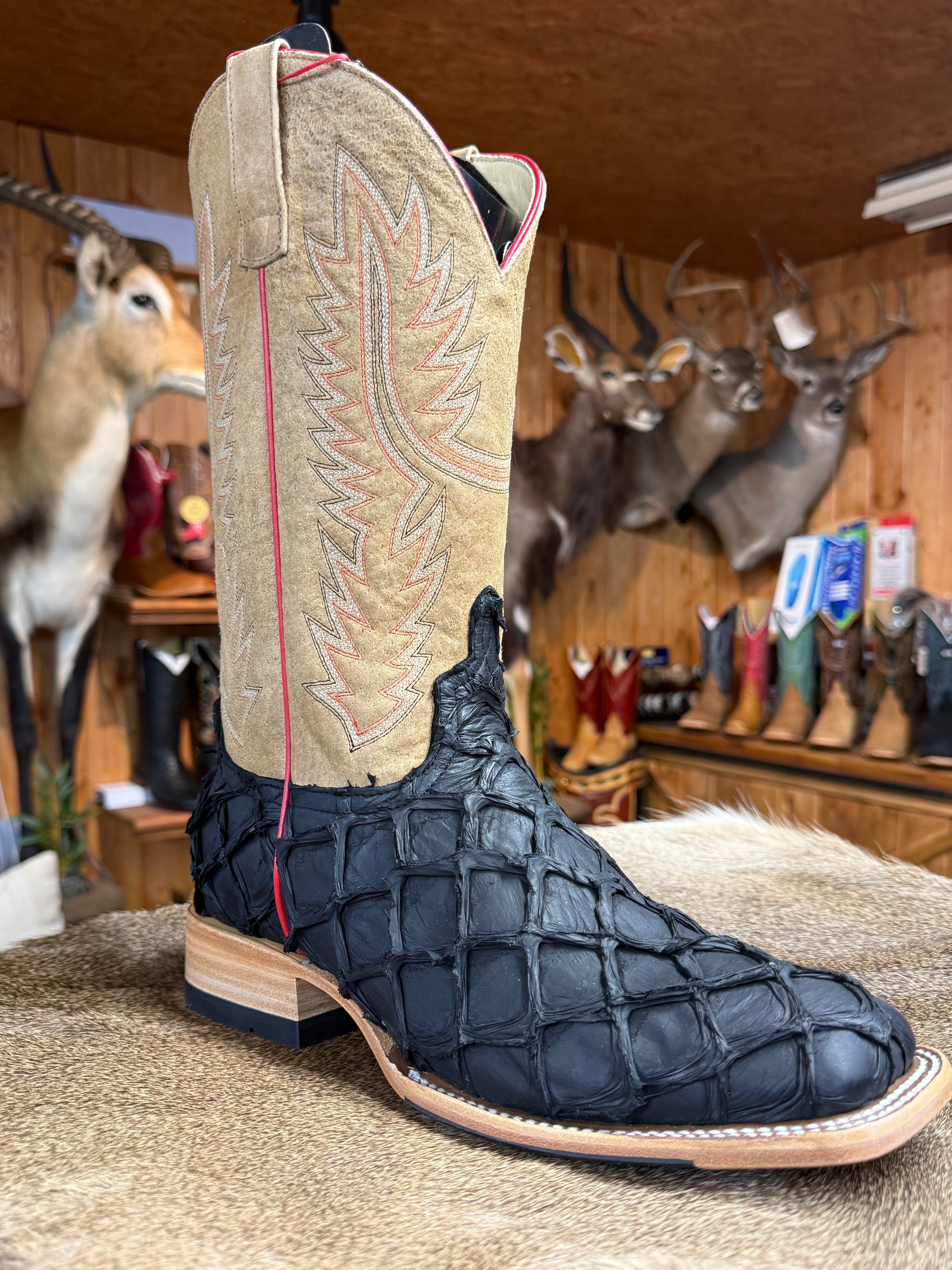 HP8062 - Horse Power Top Hand Men's Black Matte Big Bass Cowboy Boots with Tan Tops