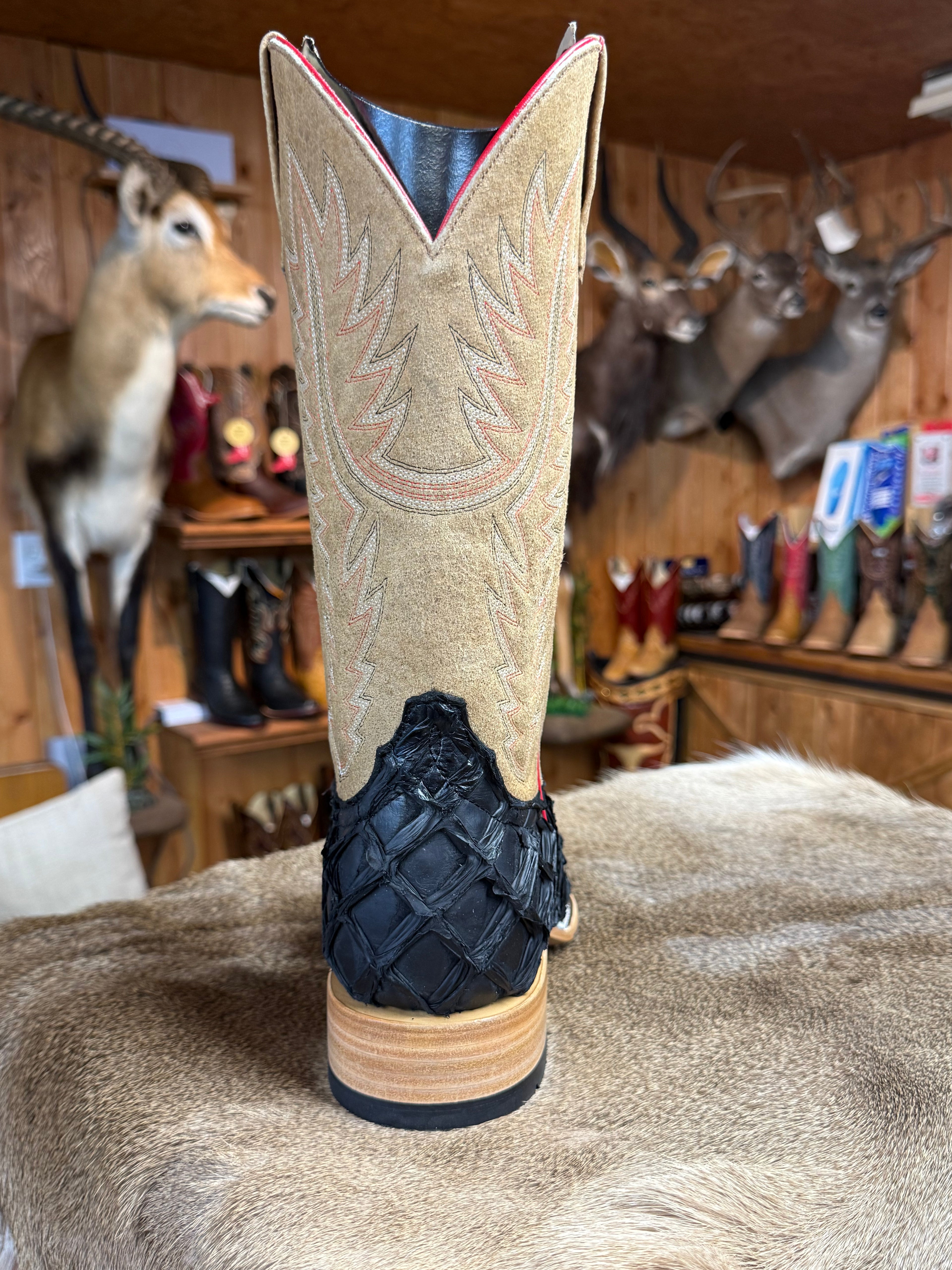 HP8062 - Horse Power Top Hand Men's Black Matte Big Bass Cowboy Boots with Tan Tops