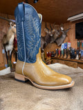 HP8011 - Horse Power Top Hand Men's Antique Saddle Smooth Ostrich Cowboy Boots with Blue Tops