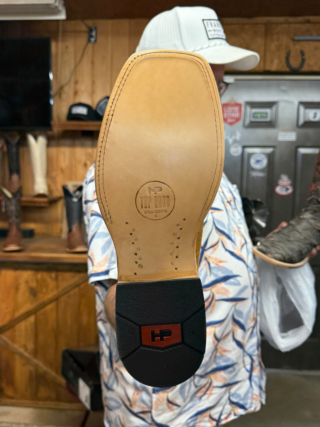 HP8011 - Horse Power Top Hand Men's Antique Saddle Smooth Ostrich Cowboy Boots with Blue Tops