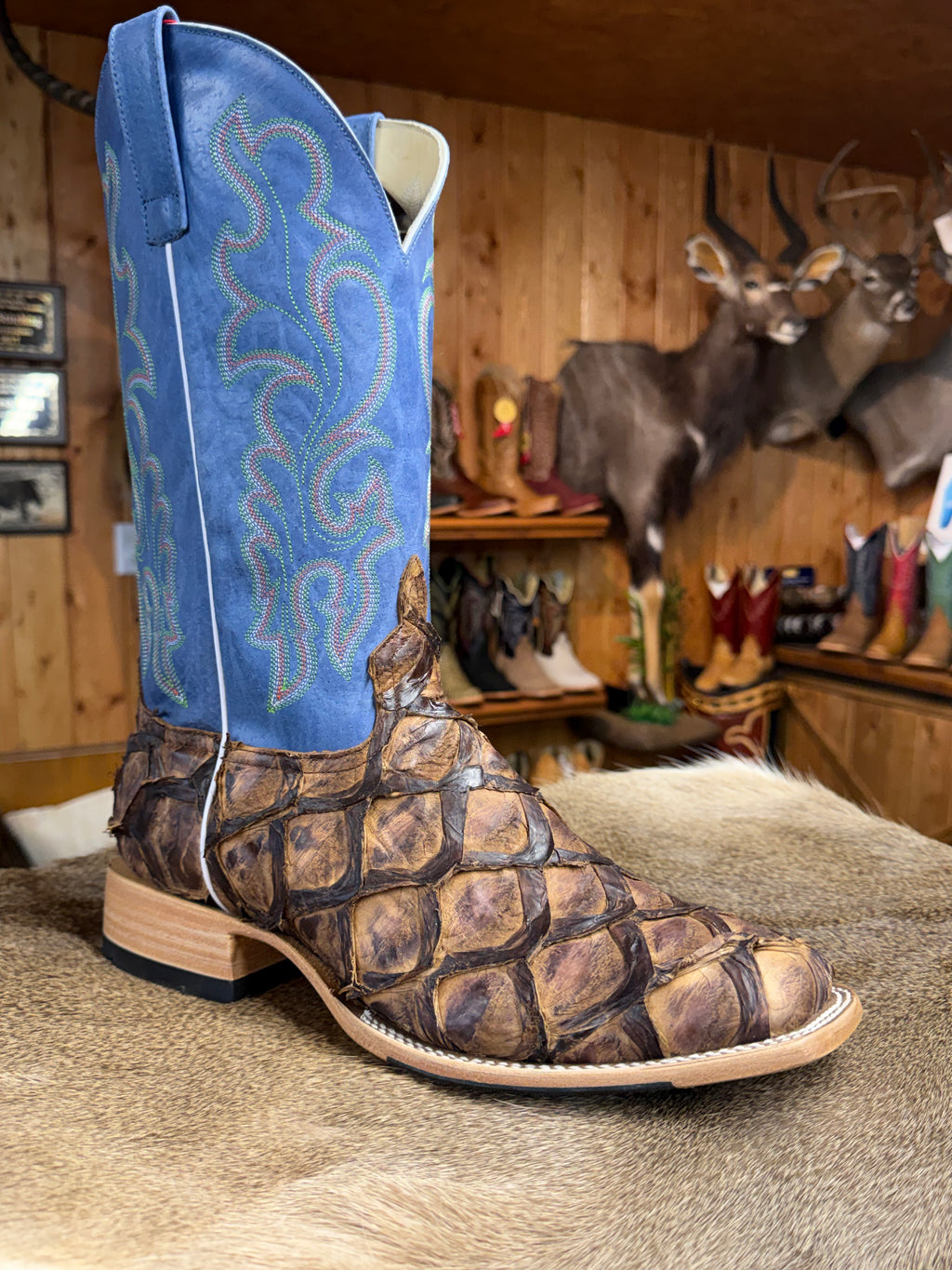 HP8007 - Horse Power Top Hand Men's Cigar Matte Big Bass Cowboy Boots with Blue Tops