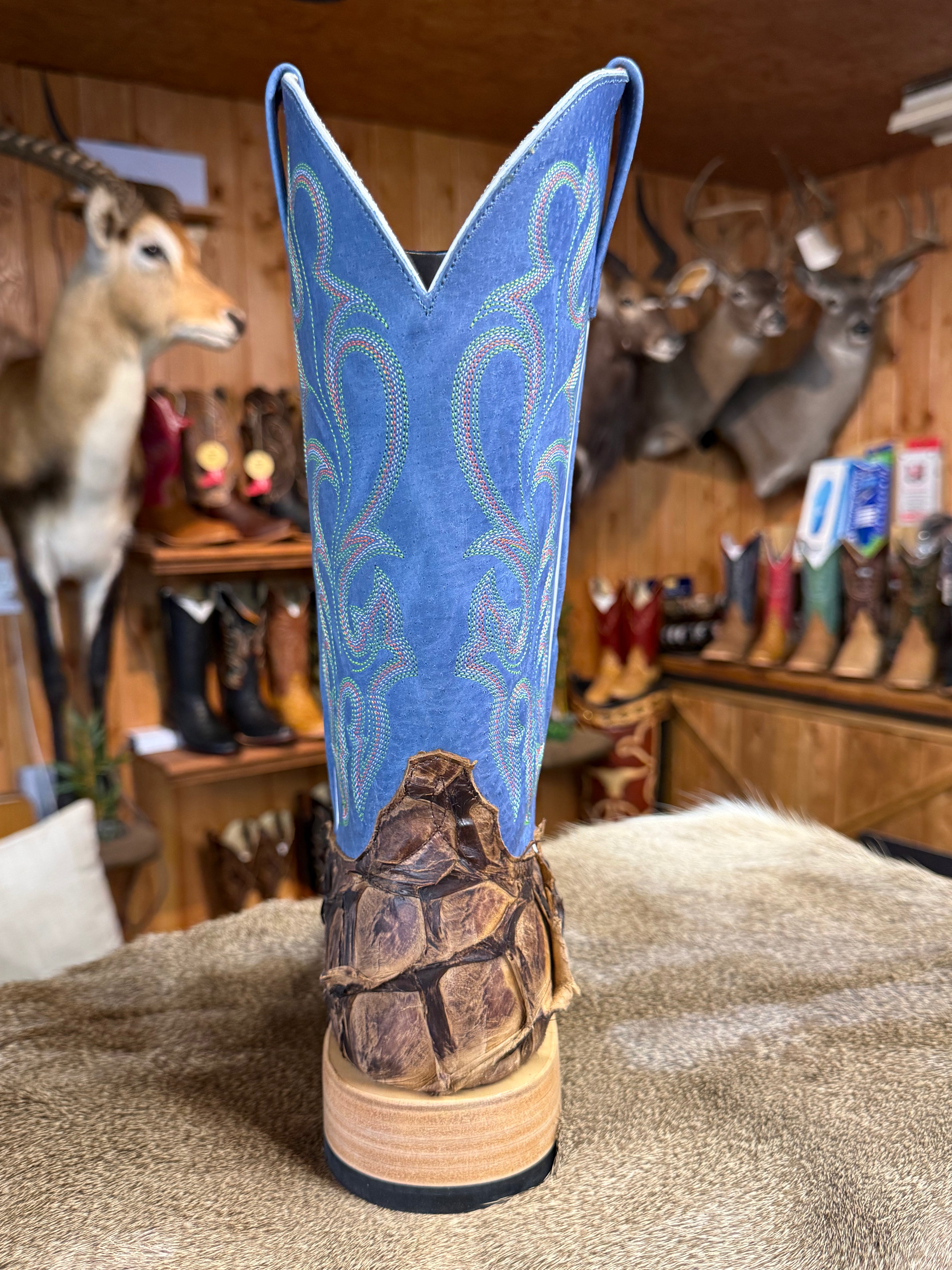 HP8007 - Horse Power Top Hand Men's Cigar Matte Big Bass Cowboy Boots with Blue Tops