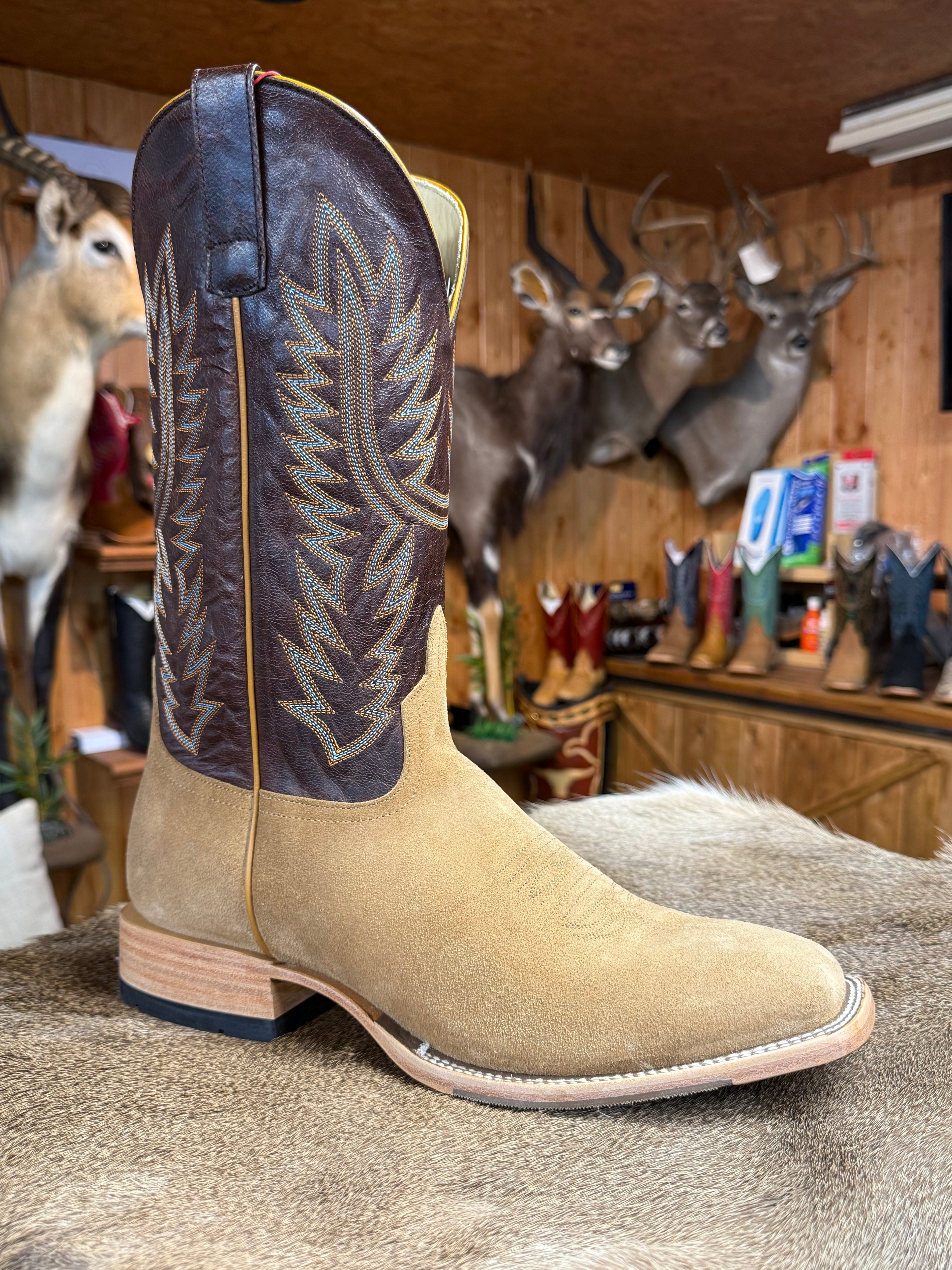 HP8088 - Horse Power Top Hand Men's Tan Crazy Roughout Cowboy Boots with Bone Explosion Tops