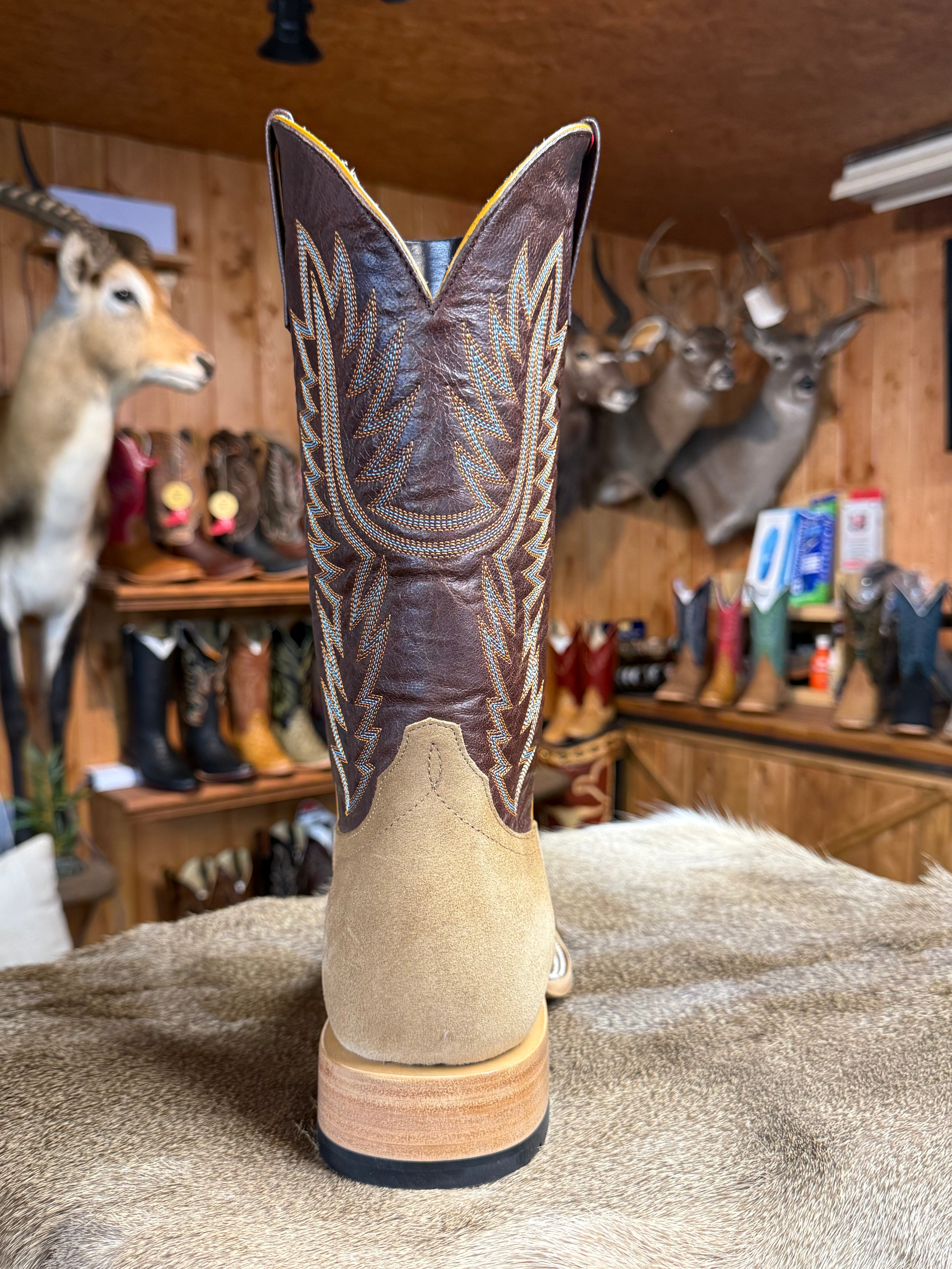 HP8088 - Horse Power Top Hand Men's Tan Crazy Roughout Cowboy Boots with Bone Explosion Tops