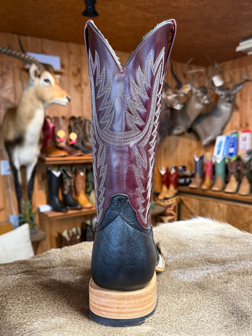 HP8010 - Horse Power Top Hand Men's Black Smooth Ostrich Cowboy Boots with Wine Tops