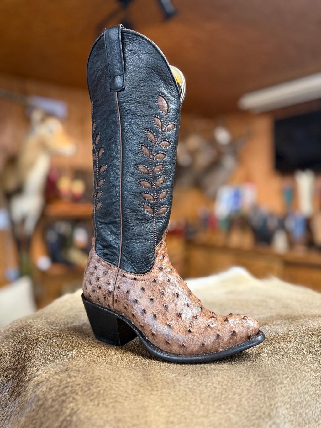 M4007 - Macie Bean Top Hand Kango Tobac Full Quill Ostrich Boots