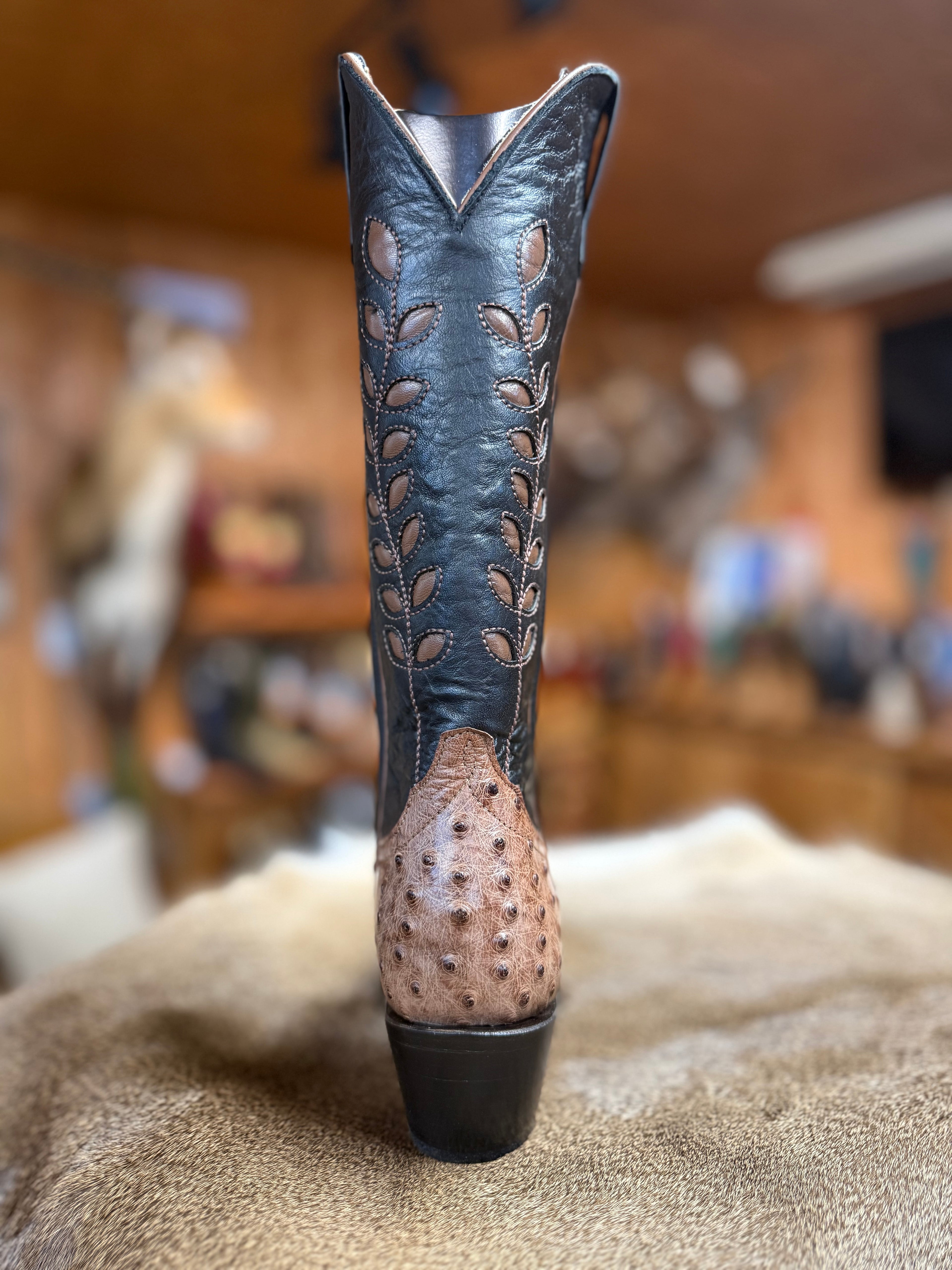 M4007 - Macie Bean Top Hand Kango Tobac Full Quill Ostrich Boots