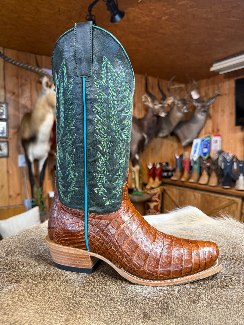 M9510 - Macie Bean Top Hand Brandy Caiman Belly Boots