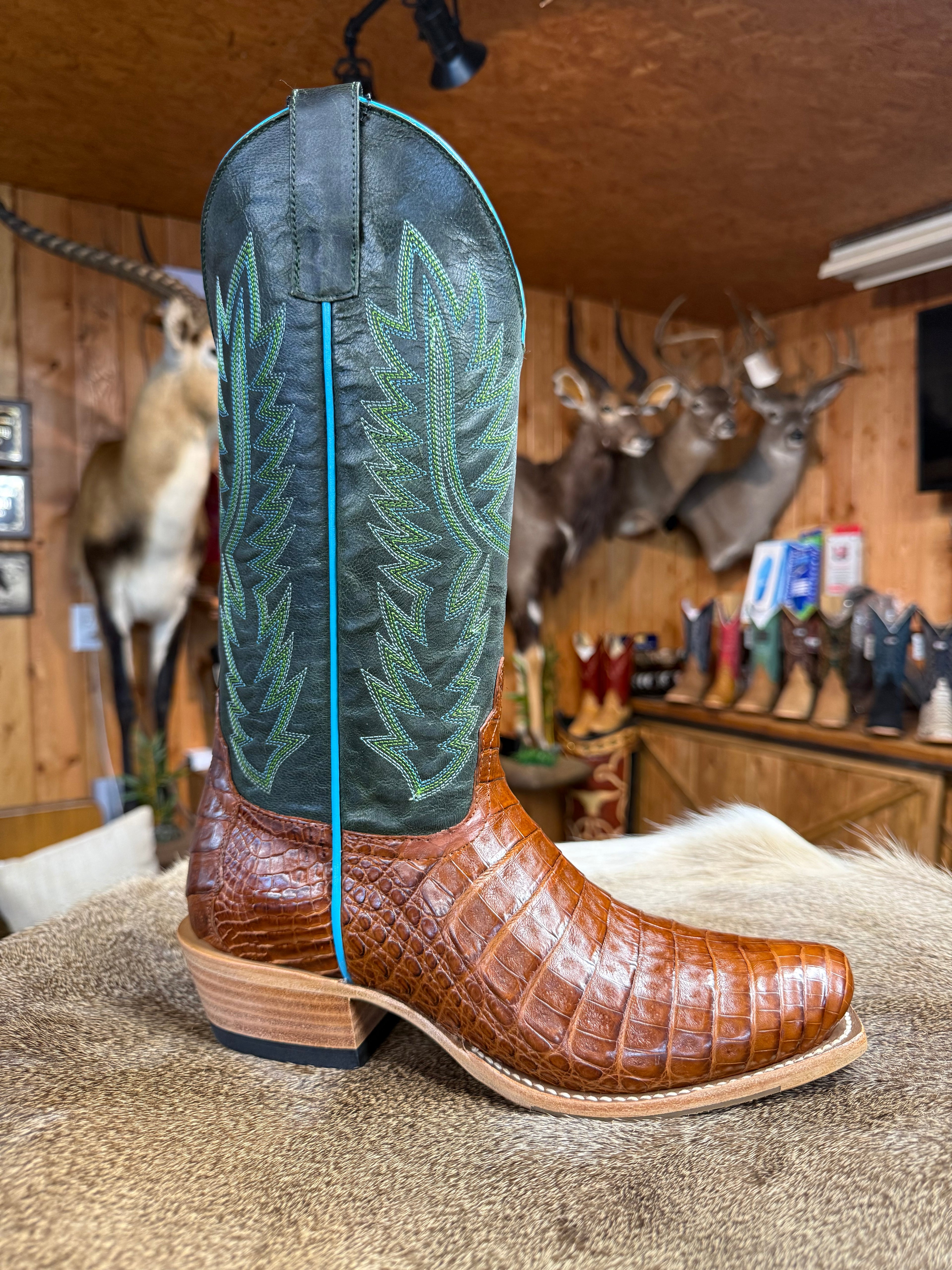M9510 - Macie Bean Top Hand Brandy Caiman Belly Boots