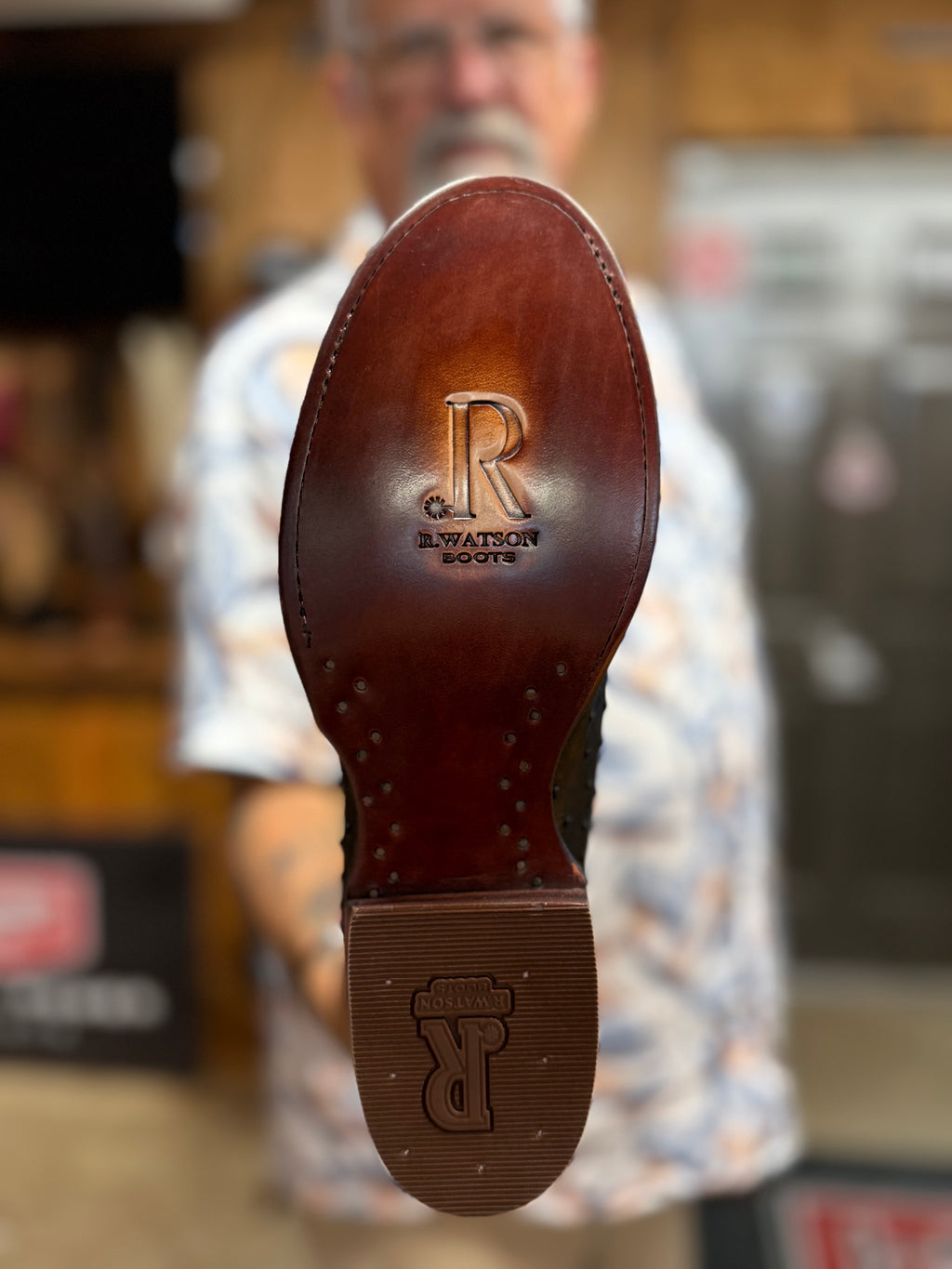RW4530-6 - R. Watson Men's Black Full Quill Ostrich Cowboy Boots with Black Cowhide Shaft