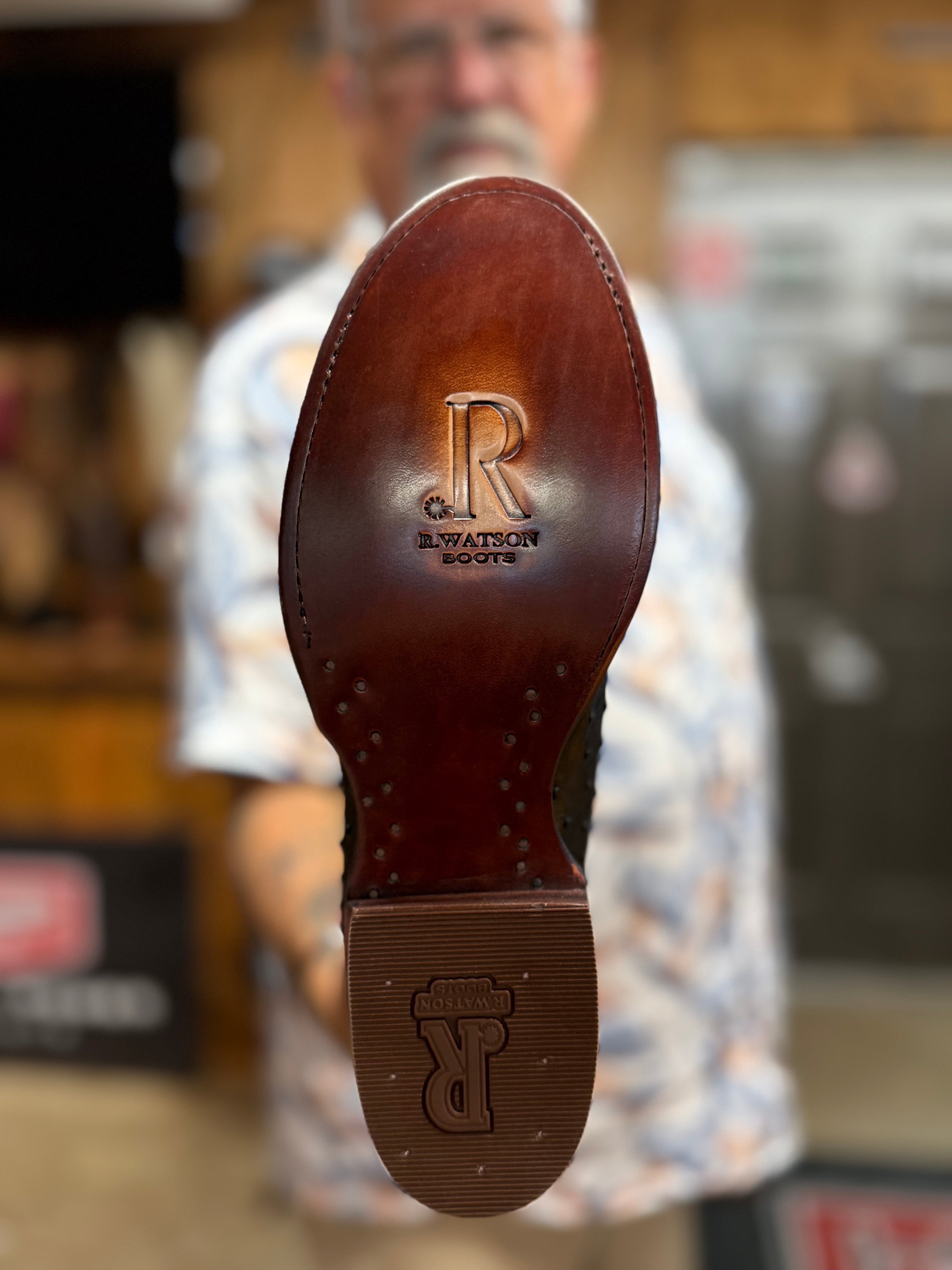 RW4530-6 - R. Watson Men's Black Full Quill Ostrich Cowboy Boots with Black Cowhide Shaft