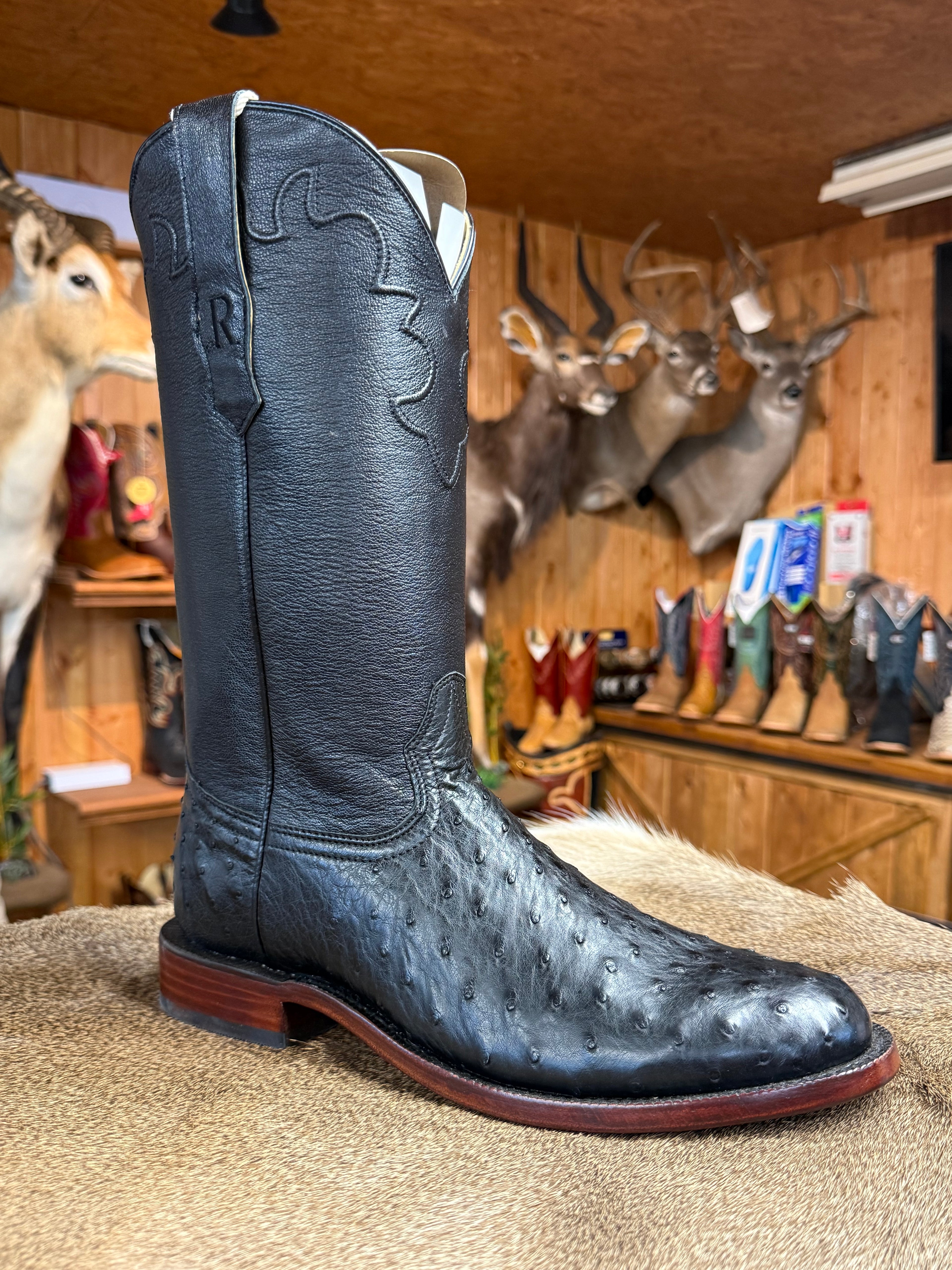 RW4000 - R. Watson 5 Men's Black Full Quill Ostrich Cowboy Boots