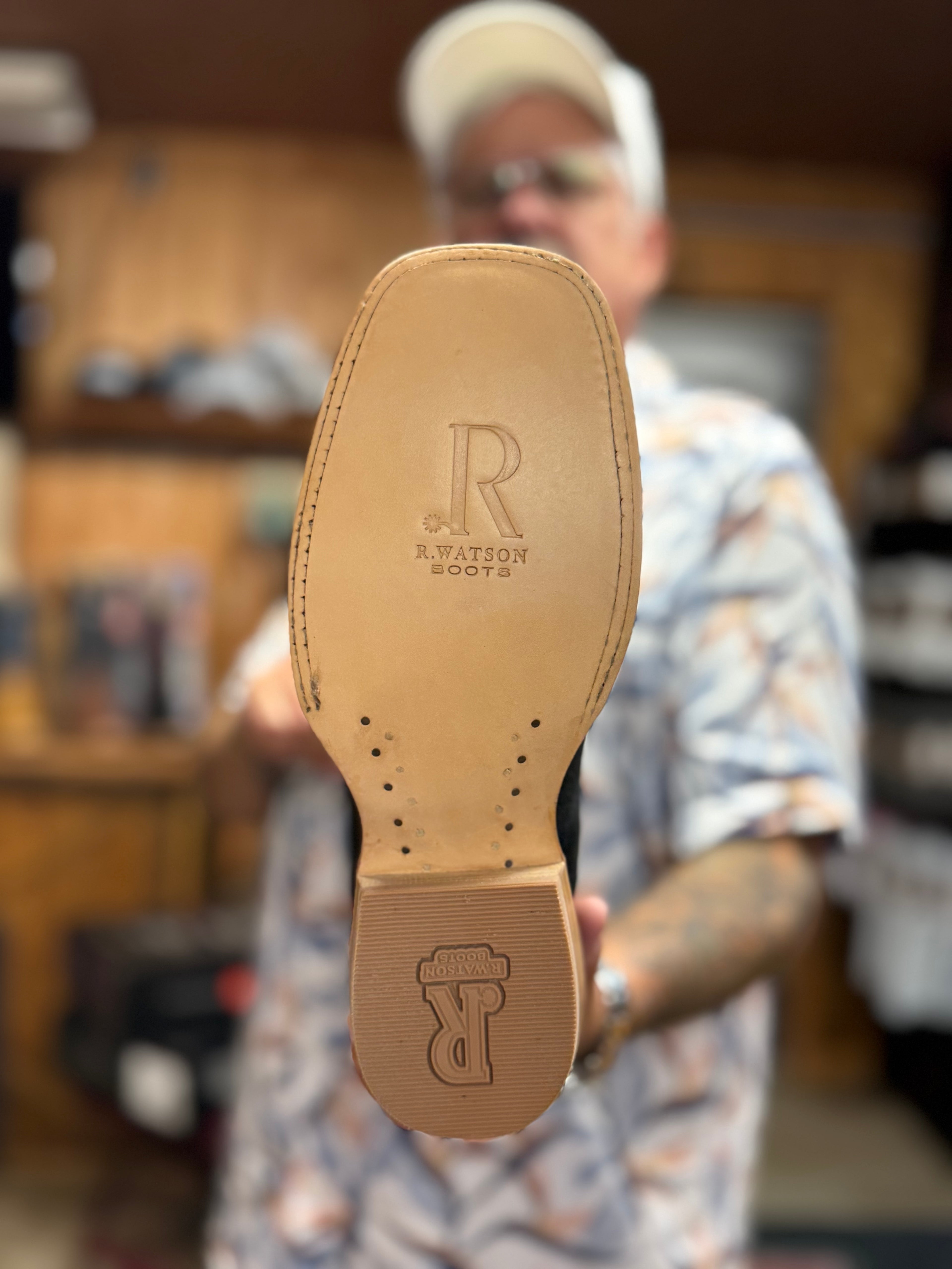 RW8208-2 - R. Watson Men's Black Roughout Cowboy Boots – Wide Square Toe