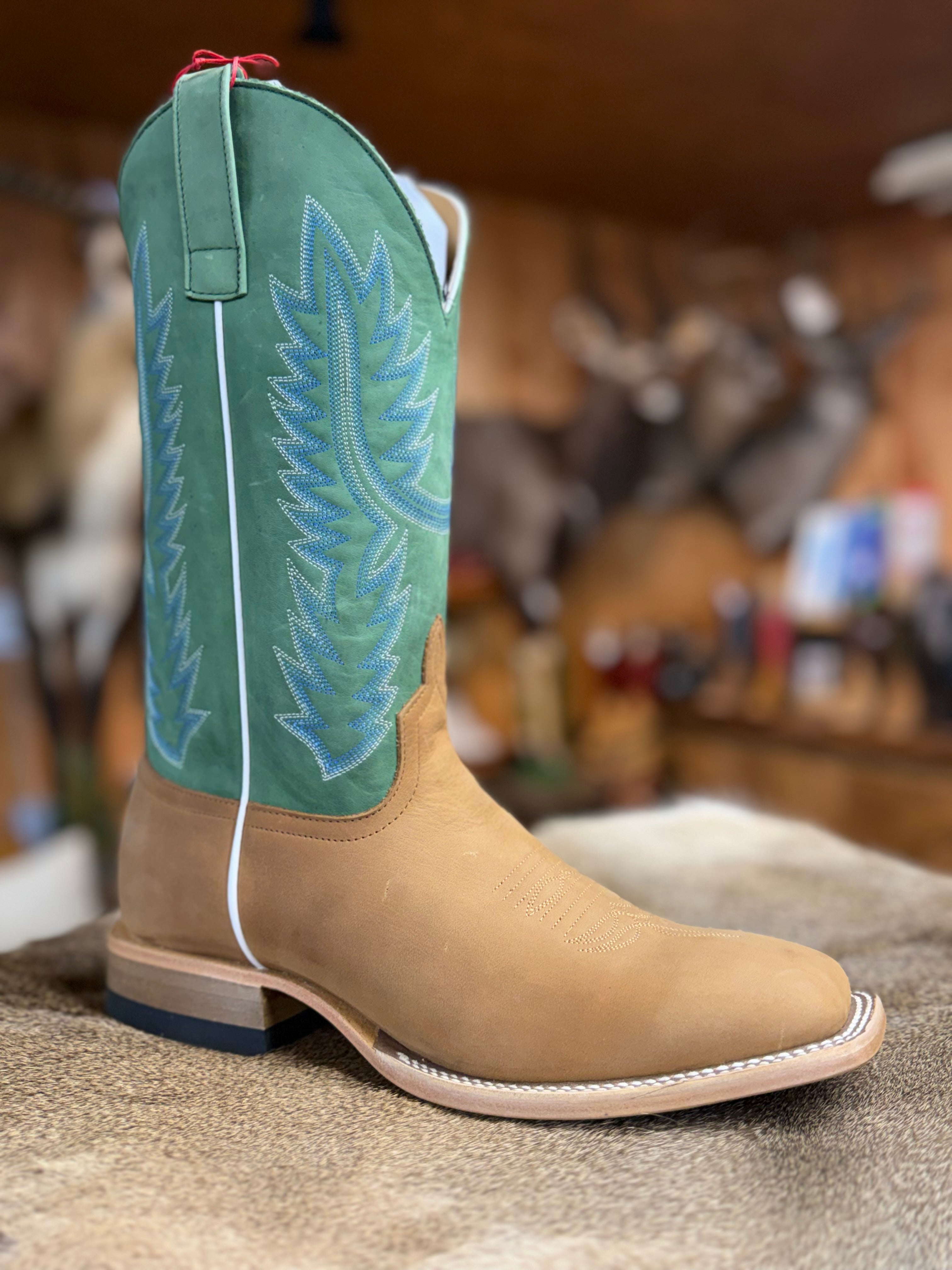 HP8078 - Horse Power Men's Tan Pull-Up Cowboy Boots with Green Pull-Up Tops