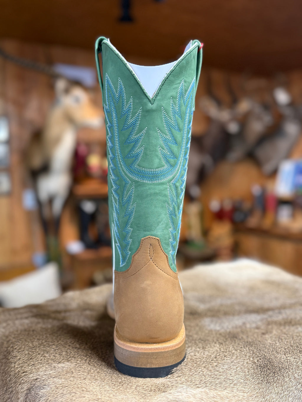 HP8078 - Horse Power Men's Tan Pull-Up Cowboy Boots with Green Pull-Up Tops