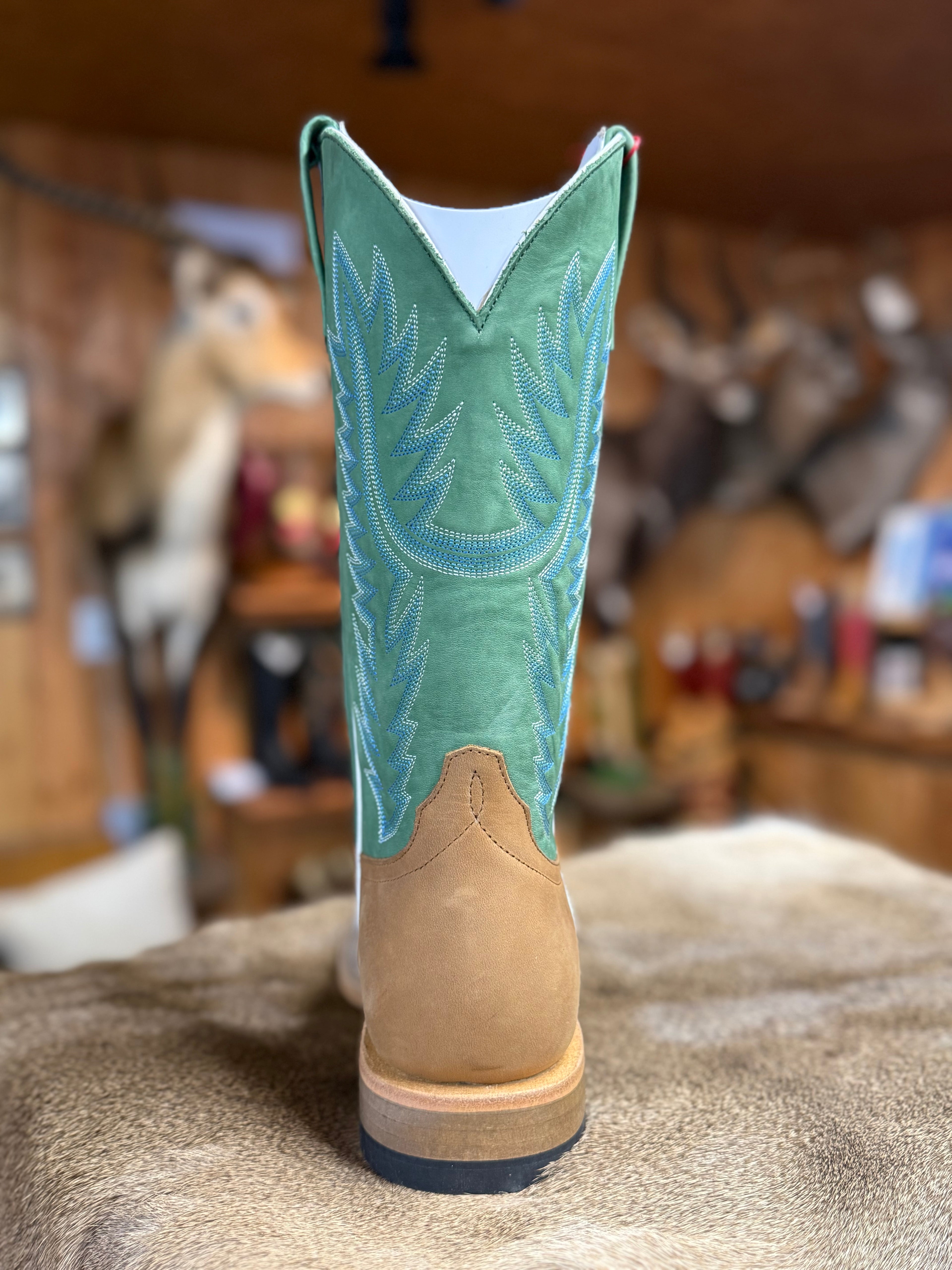 HP8078 - Horse Power Men's Tan Pull-Up Cowboy Boots with Green Pull-Up Tops